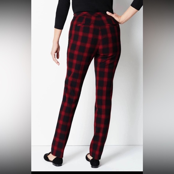J. Jill Premium Bi-Stretch High Rise Trouser Pants size 6 Red Black Plaid Preppy - Picture 1 of 9